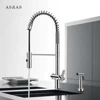 asras 3049 pull spring hot and cold kitchen faucet 304 stainless steel sink mixer rotatable dual mode outlet tap with spray gun