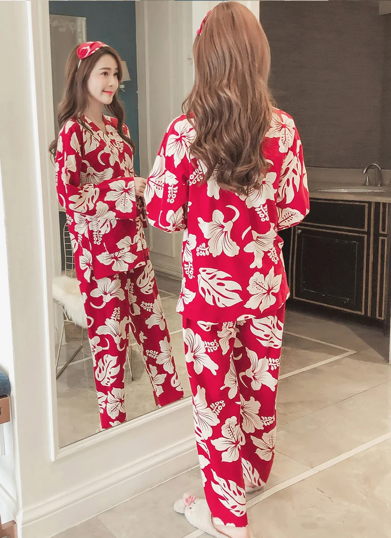 

Kimono Pajamas Women Autumn Long-sleeved Cotton Long Sleeve Nightgown Maternity Robe