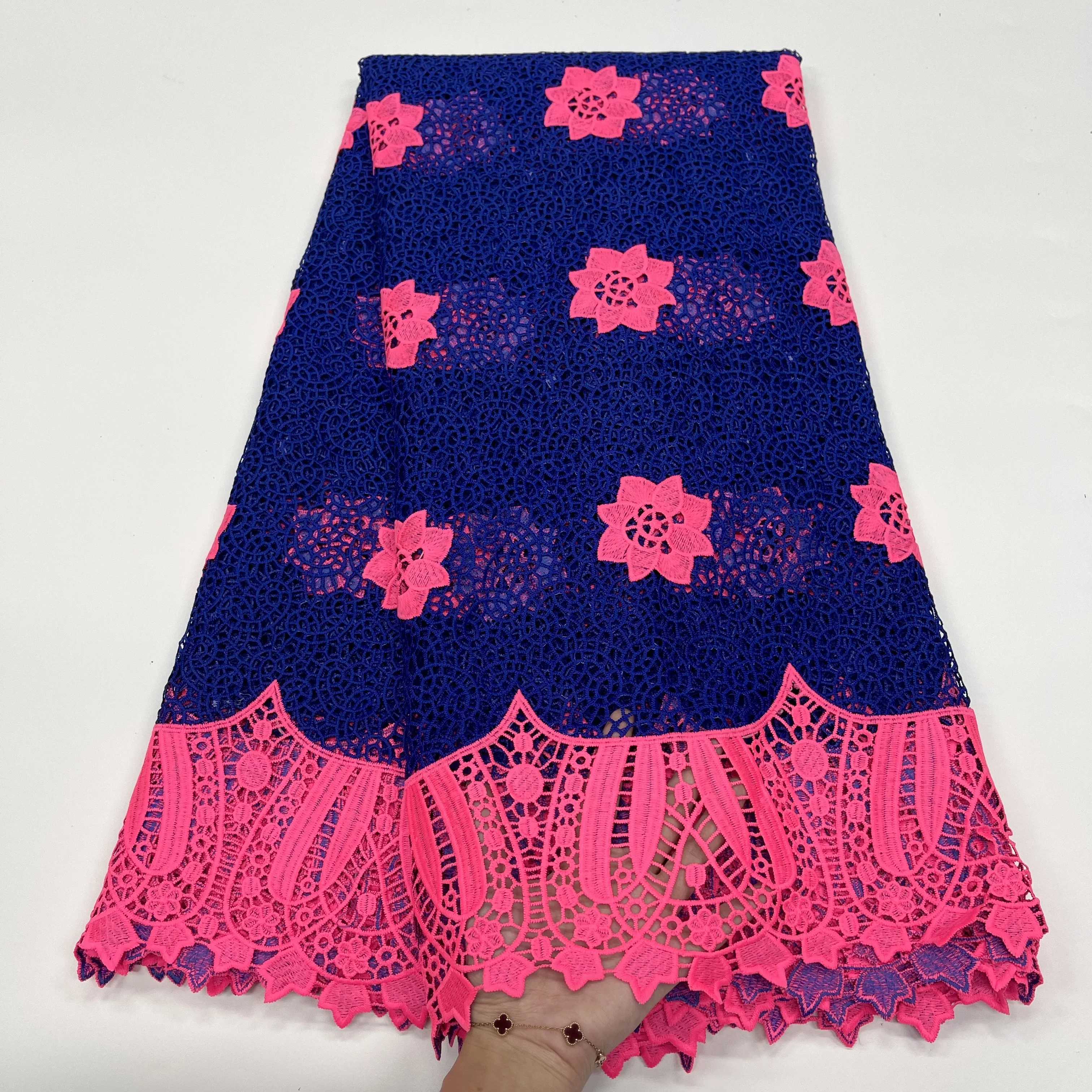 

Wholesale Bicolor Hollow Out Cord Lace Fabric 2021 Nigerian Net Lace French African Water Soluble Lace Fabric For Wedding Party