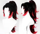 Demon Slayer Kimetsu No Yaiba, Tsugikuni Yoriichi, черный, красный, длинный конский хвост, косплей, термостойкие синтетические волосы + бесплатная шапочка для парика