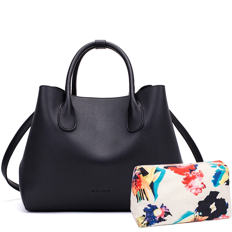 

2018 бренд женщин сумка черный кожаный сумочка дизайнер случайный Сумка для верхней рукоятки женская сумка с печатным кошельком