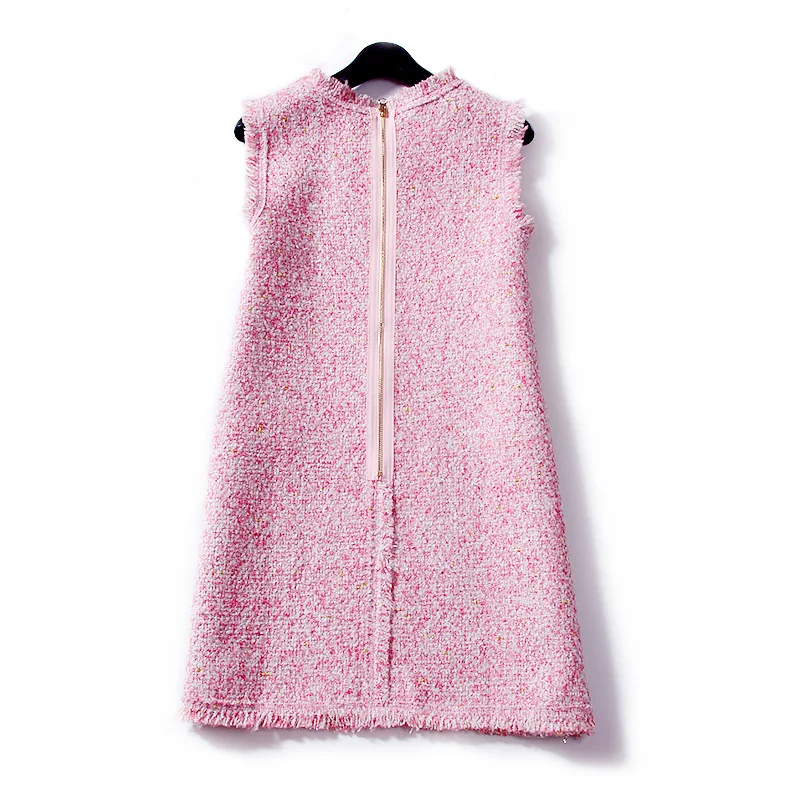 Женское твидовое шерстяное платье без рукавов маленькое вечернее