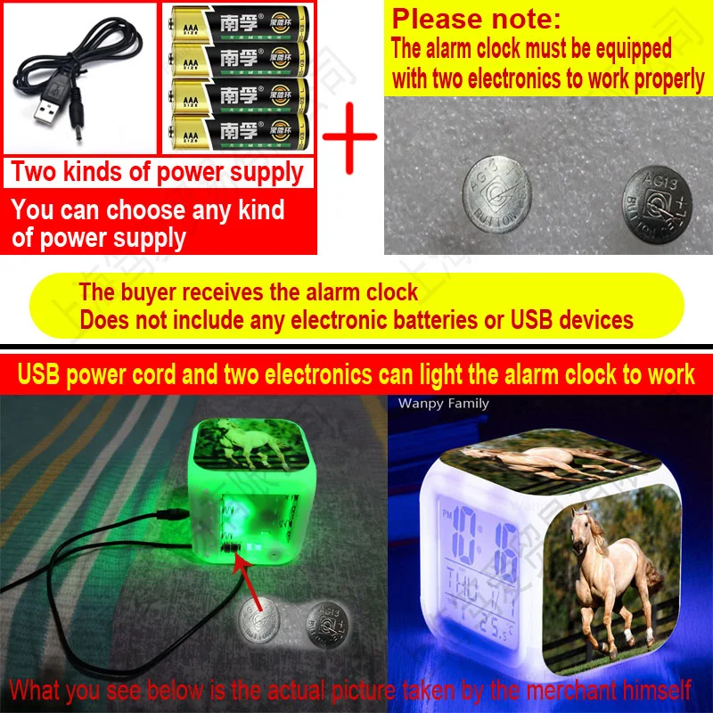 

Black Horse Alarm Clock 7 Color Glowing LED Big screen Digital Alarm Clock Kids Birthday Gift Multifunction Electronic Clock