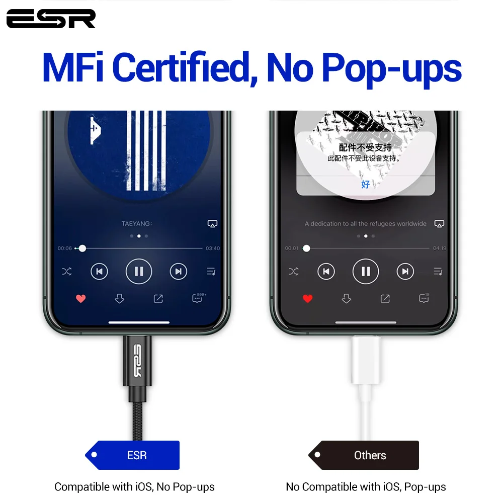 Адаптер ESR для Lightning MFI 3 5 мм разъем наушников Aux аудио iPhone 11 Pro Max 7 8 Plus XR XS X адаптер