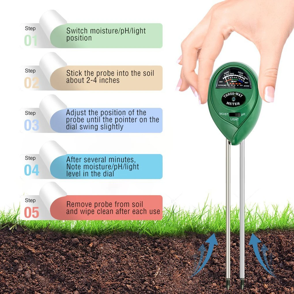 

3-in-1 Digital PH Acidity Meter Multifunctional Soil Tester Moisture Meter Sunlight Intensity Measurement Analysis Instrument