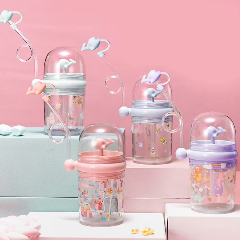 

260ml Baby Feeding Cup with Straw Cartoon Portable Children Water Bottle Sippy Cup with Handle Learning Drinking