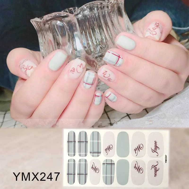 Recuerdame YMX242 твердый блестящий дизайн ногтей наклейки лак клей полный для