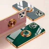 10pcs tpu luxury retro solid color magnetic plating case for iphone 13 pro max 11 12 mini soft covers with ring holder for car