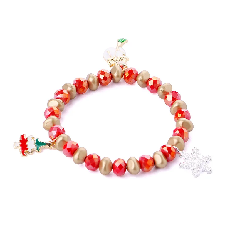 

FENGLI Christmas Fashion Gift Red Christmas Socks Bracelet Snowflake Bead Handmade Snowman Silent Night Chain Bangle
