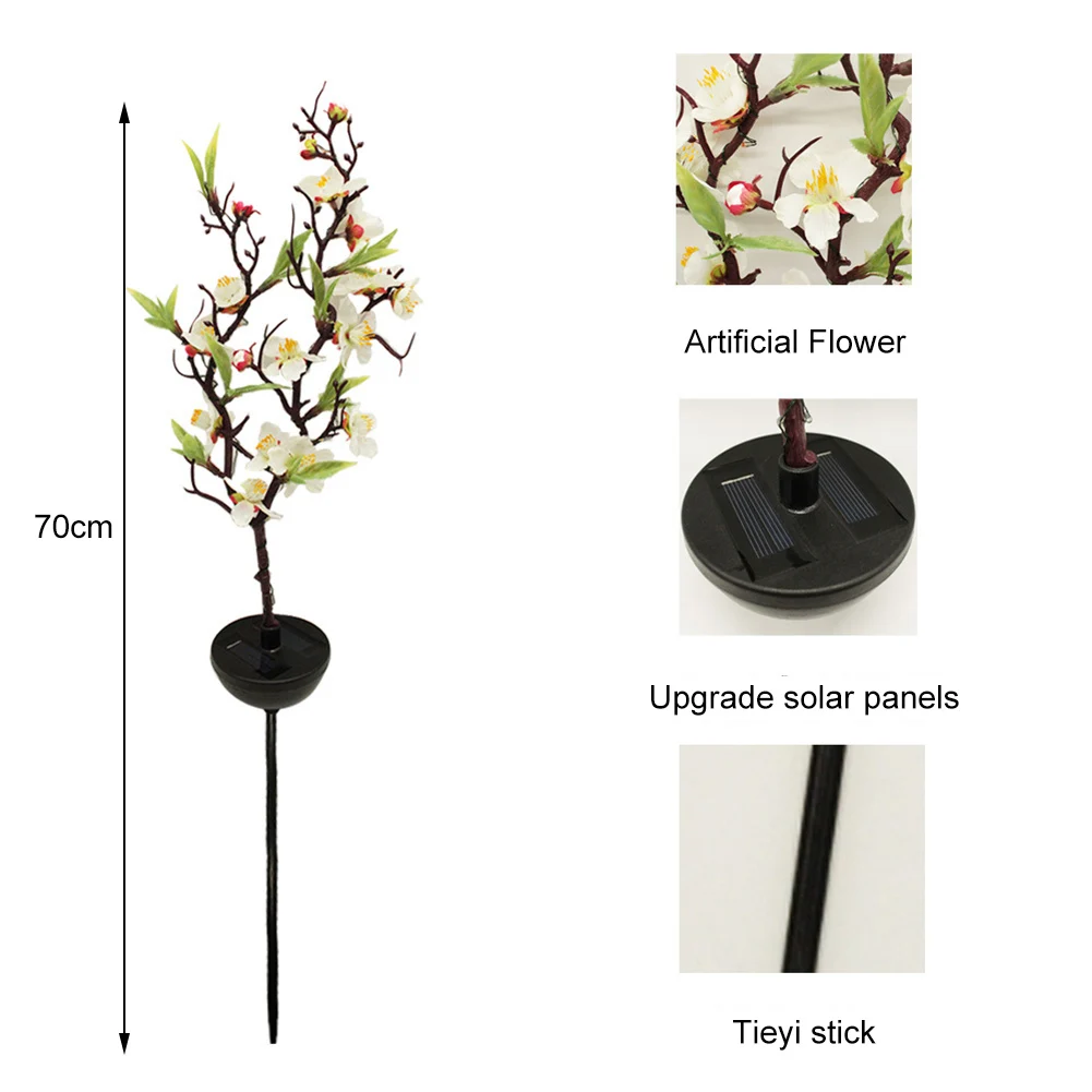 

LED Solar Light Artificial Cherry Blossom Simulation Flower Outdoor Waterproof Garden Lawn Stakes Lamps Yard Art for Home Courty