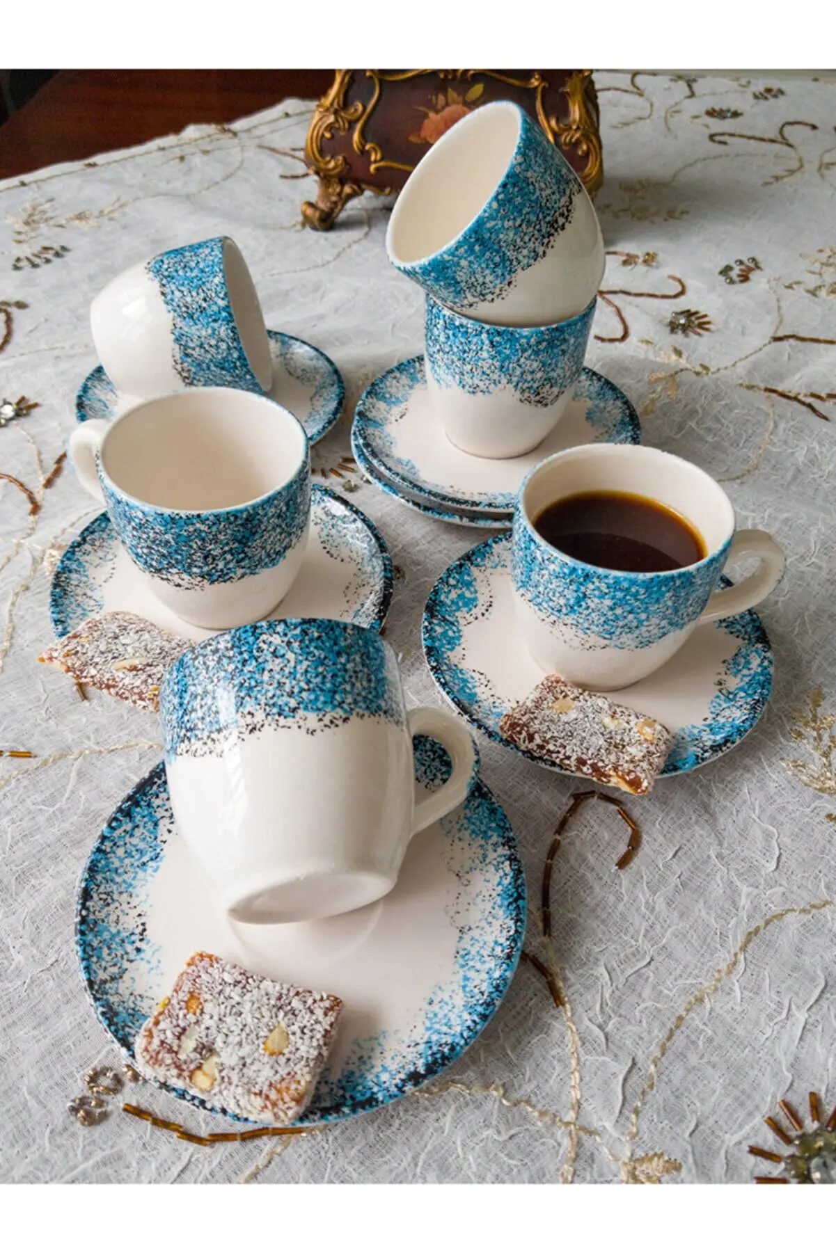 Набор керамических роскошных кофейных чашек ручной работы на 6 персон | Дом и сад