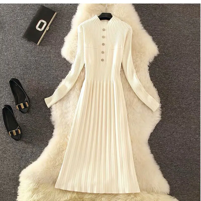 DISIMAN осень 2019 свитер платье новый женский круглый вырез зимняя одежда сплошной