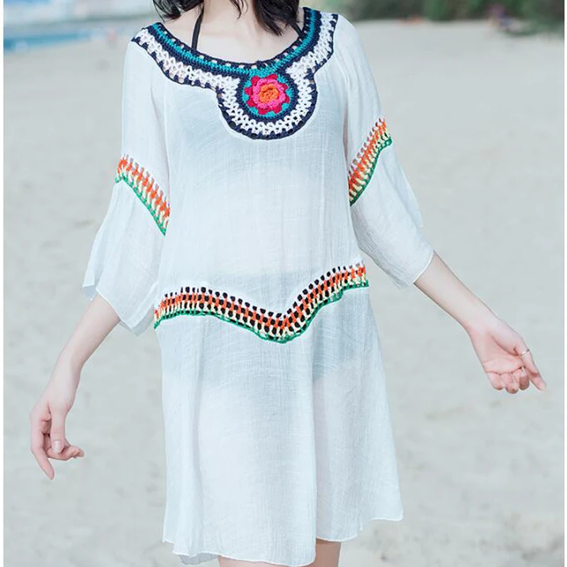 

2021 накидка летнее женское бикини Пляжная накидка с V-образным вырезом Свободная шифоновая пляжная туника купальный костюм женская блузка ...