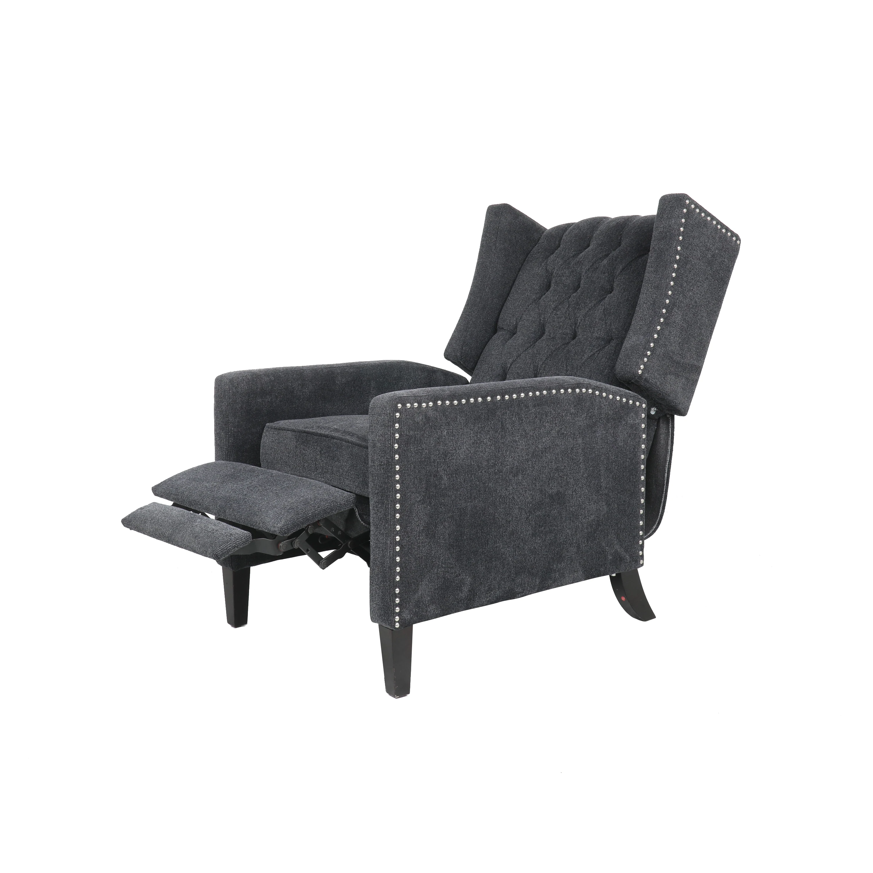 

Classic Style Manual Recliner With Nailhead Trim Adjustment Chenille-Dark Gray living chair living room furniture