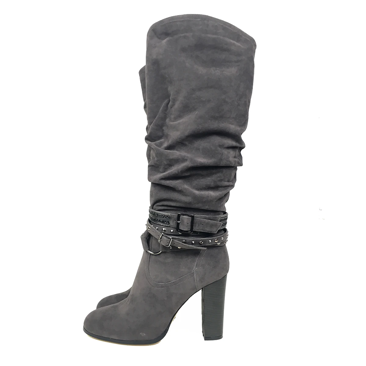 Женская обувь круглый носок ботфорты на высоком каблуке с украшением в виде