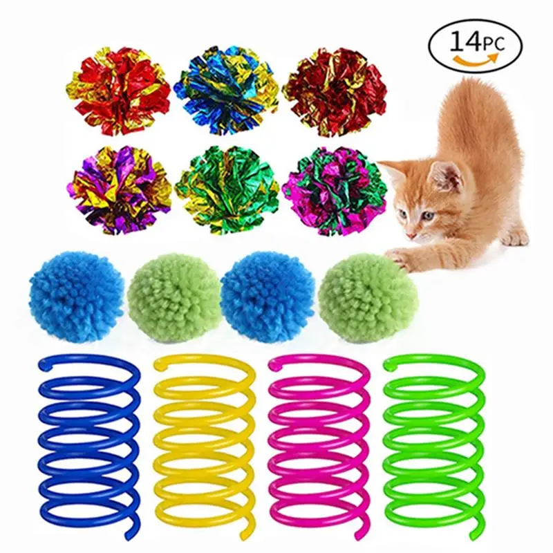 

14 Pcs/Set Cat Interactive Toy Plush Soft Cats Teasing Toy Indoor Kitten Chew Bite Resistant Toys Pet Cat Supplies Accessories