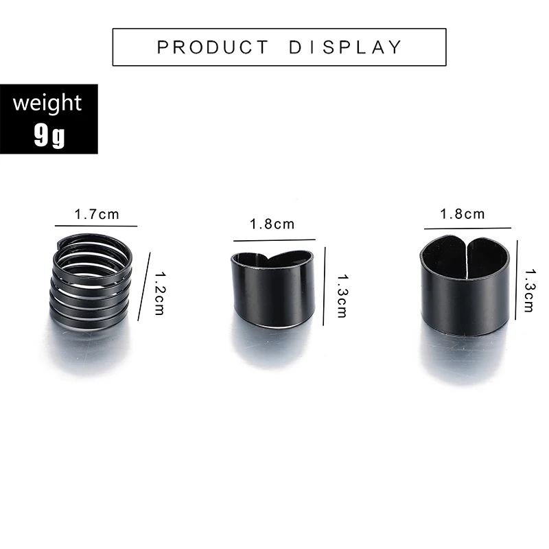 Docona 3 шт./компл. готические черные Открытые Кольца для женщин панк средний палец