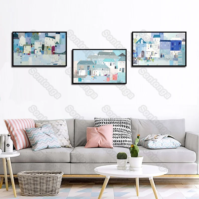 

Posters and Prints Wall Art Canvas Painting Cartoon Fashion Bulidings Pattern Japanese Manga Style Modern Home Decoration