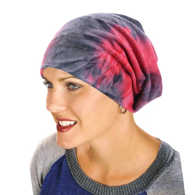 

Fashion Womens soft cotton tie dye Slouch Beanie Hats Stretch Infinity Head Wrap Cap chemo cap baggy Hats Men Hat Unisex