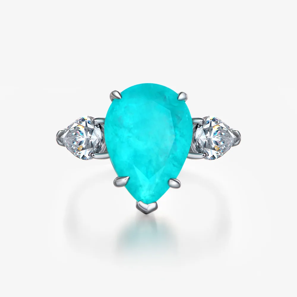 

Megin D White Gold Drop Paraiba Stone Luxury Crystal Vintage Boho 10ct Rings for Women Wedding Couple Friends Gift Bague Jewelry