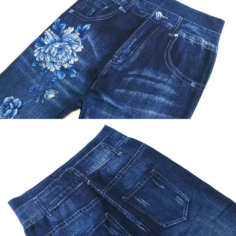 Летние эластичные джинсы с цветочным принтом для женщин повседневные облегающие