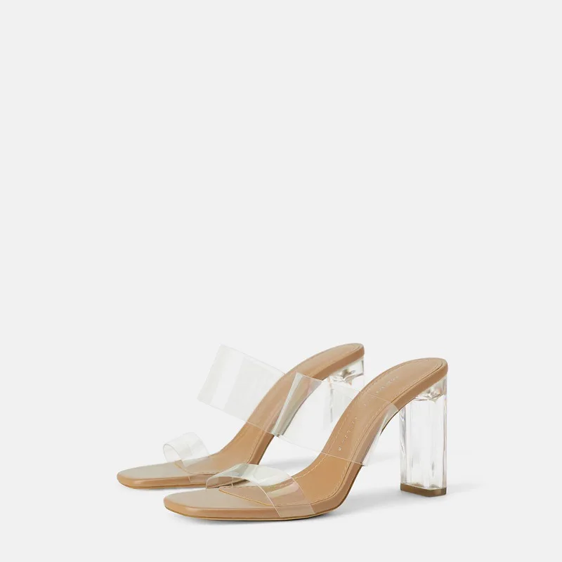 

ZAR 2020 Summer New Women's Shoes Acrylic 6.5CM/9CM High Heels Plastic Thick Heel Transparent PVC Sandals Women Plus Size 34-40