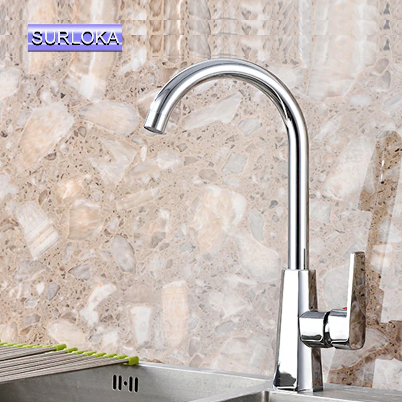 

Современный Смеситель для кухни hHot и Cold, латунный, нержавеющая полированный, с одной ручкой, смеситель для умывальника, согнутый кран для ва...