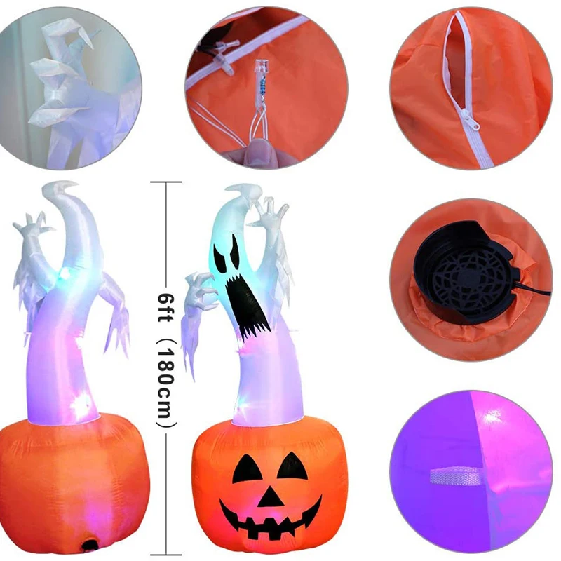 Надувной призрак на Хэллоуин в виде тыквы 6 футов менясветодиодный цвет