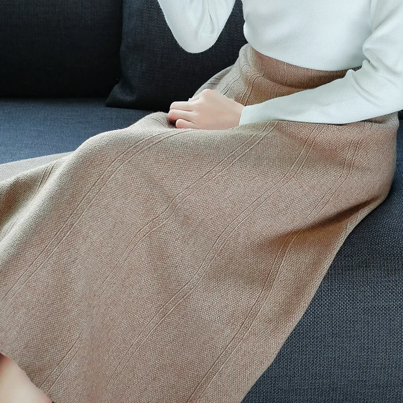 Юбка женская трикотажная с высокой талией на осень и зиму | Женская одежда