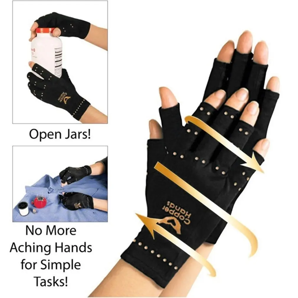 

Copper Fiber Gloves Anti Arthritis Copper Therapy Compression Pain Relief Half Finger Gloves Blood Circulation Health Care