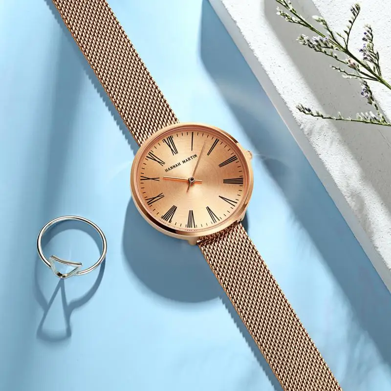 Часы женские кварцевые под розовое золото водонепроницаемые праздничный