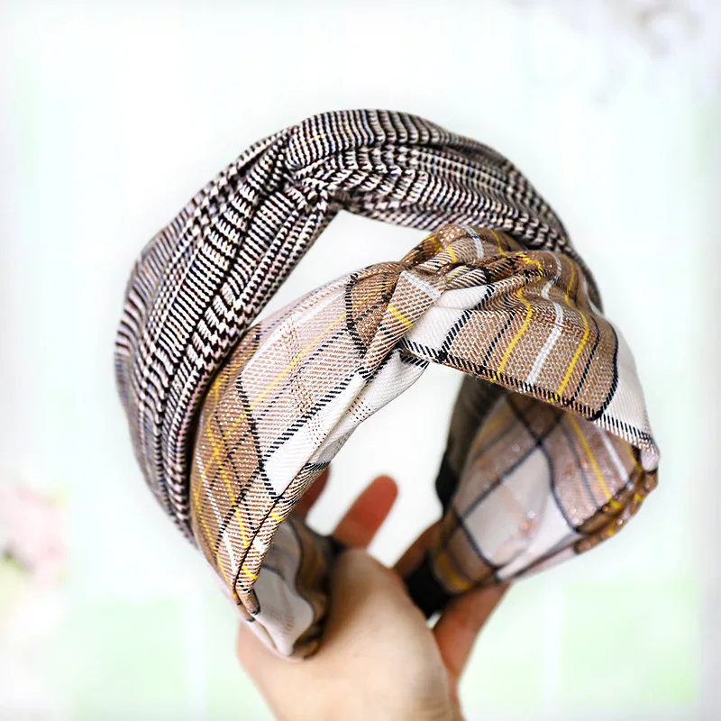 2021 Koren Fashion Plaid Cross Wide Hair Bands Women Turban Headband hoop Girls Accessories Head bands Headdress |
