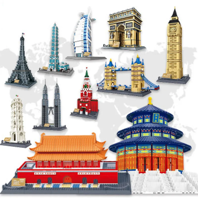 WanGe city 2019 Lepining Architecture Taj Mahal London Paris town bridge строительные блоки детские сборные