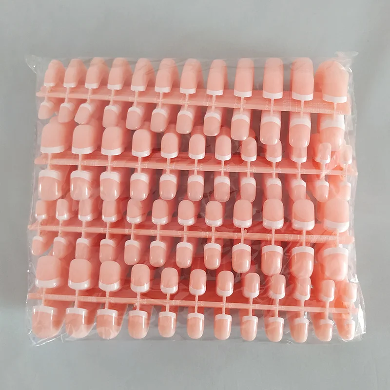 Длинные акриловые накладные ногти белые розовые длинные классические с узором 100