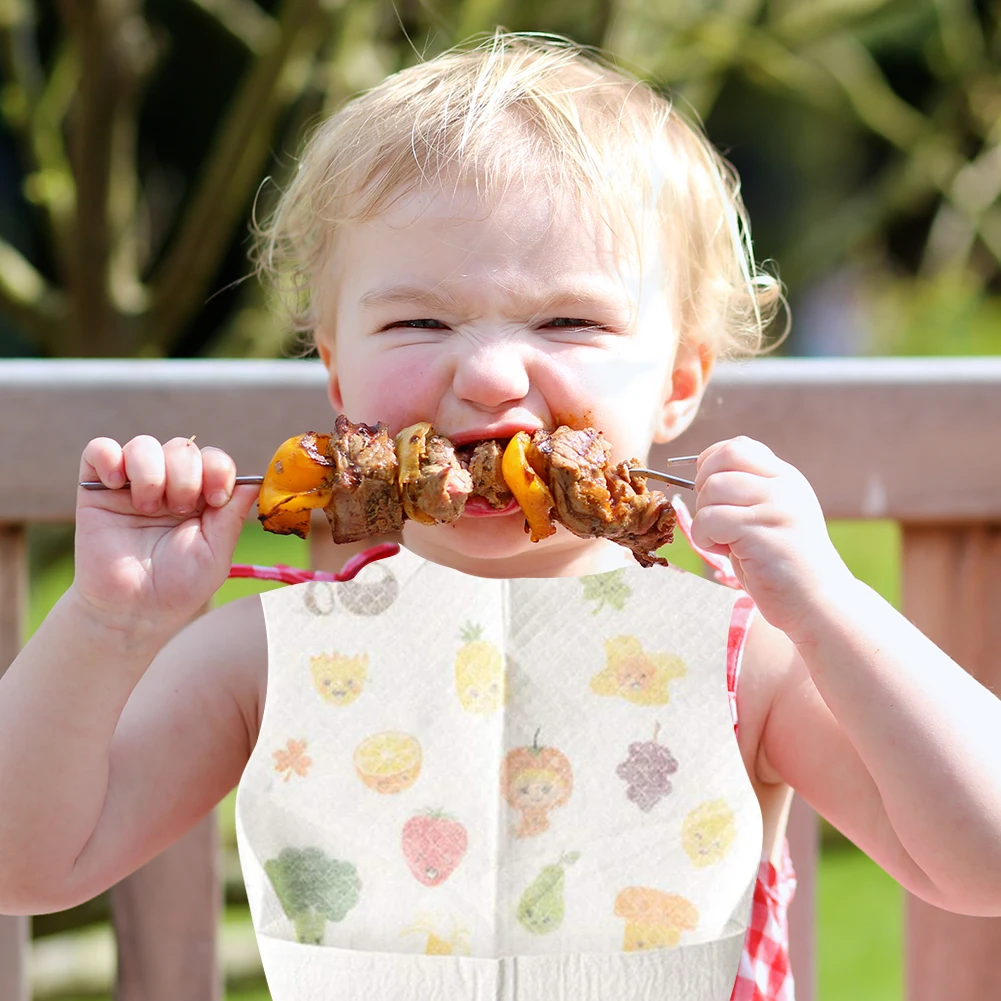 

10x Infant Feeding Saliva Towel Accessories Cartoon Pattern Disposable Baby Bibs with Food Catcher Pocket 1-6 Years Old