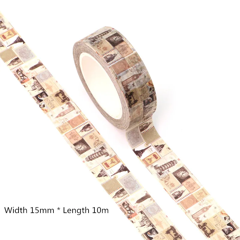 

New 10pcs/lot 15mm*10m Retro Vintage Stamp Decorative Washi Tape Scrapbooking Masking Tape Office mask washi tape