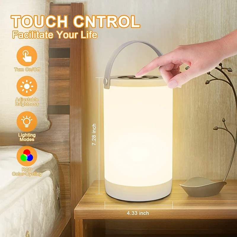 Portable Table Lamp Rechargeable Press Sensor Bedside With RGB Color Changing Mode &amp Dimmable Warm White Light | Лампы и освещение