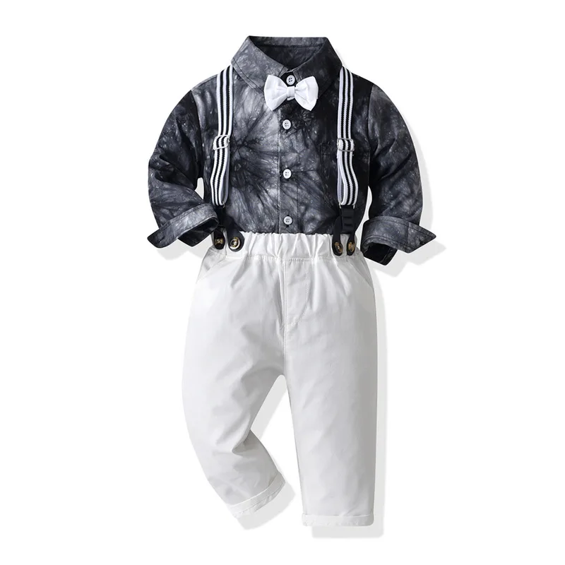

Infant kids Clothing Newborn Boys Gentleman Clothes Outfit Suit Set Baby Tie-Dye Shirt Tops + Suspender Pants 2PCS Suit