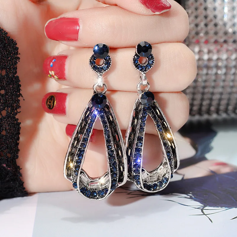 

925 Silver Needle European And American Retro Exaggerated Personality Temperament Long Super Flash Diamond Drop Earrings Female