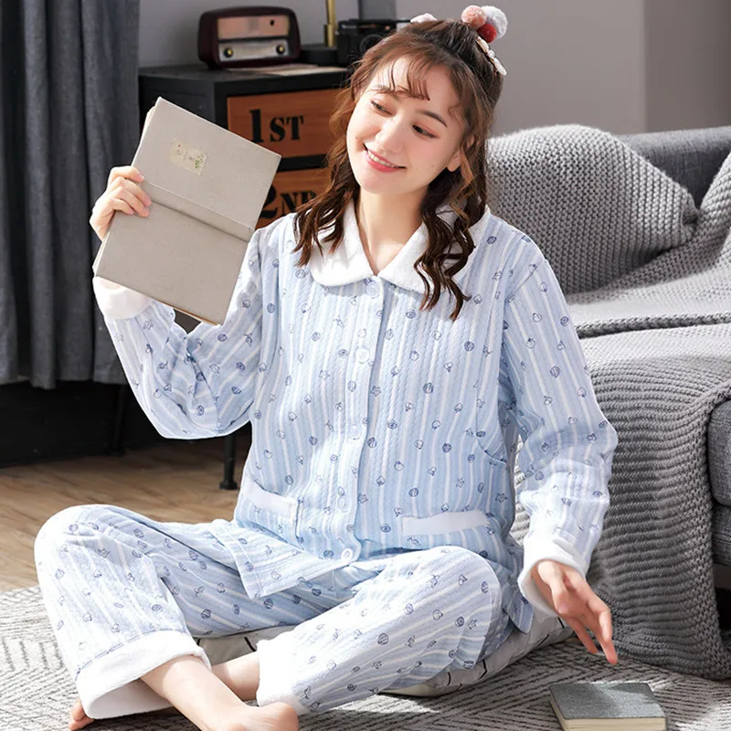 Пижама из кораллового флиса для грудного вскармливания Одежда беременных теплая