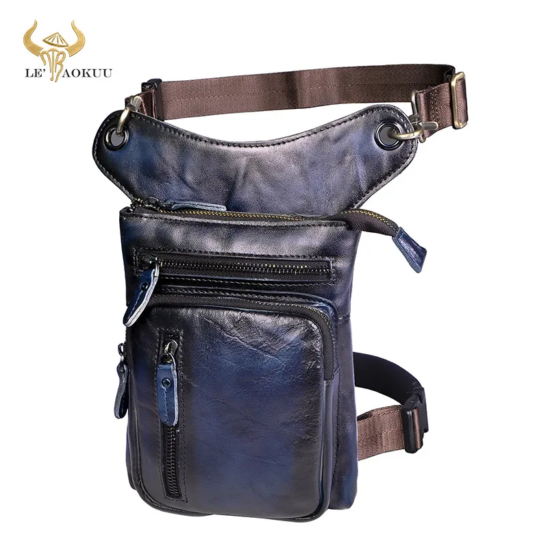 

Oil Wax Leather Men Design Travel Messenger Bag Fashion Multi-function Fanny Waist Belt Pack Drop Leg Bag Tablet Case 211-11