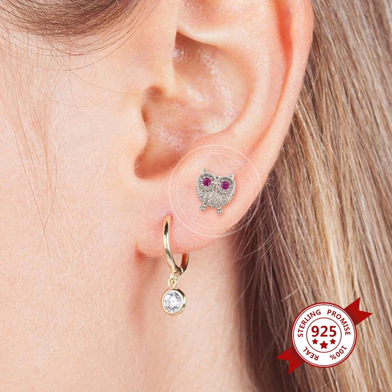 

925 Sterling Silver Ear Needle Cute Tiny Animal Stud Earrings for Women Pave Crystal Owl Earrings Delicate Fashion Jewelry Gift