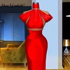 Женское платье-русалка без рукавов, красное платье знаменитости с высоким воротником, лето 2021