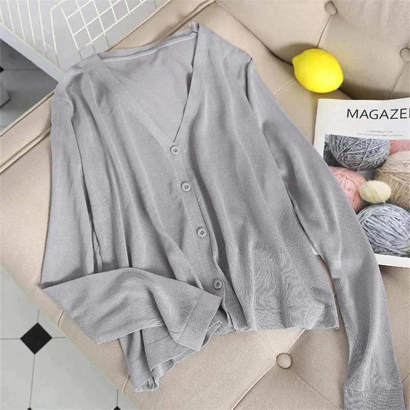 Женский короткий кардиган повседневный Свободный вязаный из тонкого шелка жакет