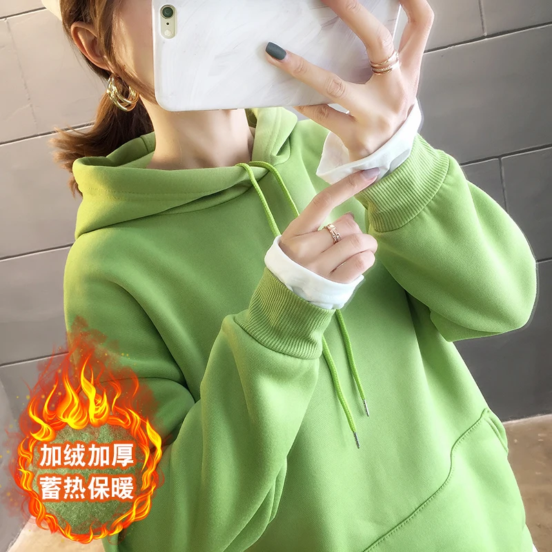 Корейский пуловер с капюшоном на шнуровке из плюша и толстой искусственной кожи