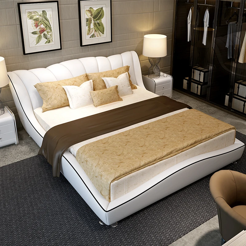 2020 white color genuine top grain leather soft double bed | Мебель
