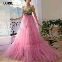 lorie long v neck spaghetti strap prom dresses 2021 a line tulle rhinestone appliques formal women dress evening party gowns