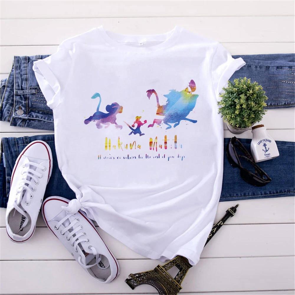 

Women Cartoon The Lion King Simba Hakuna Matata Summer Print Lady T-shirts Top T Shirt Ladies Womens Graphic Female Tee T-Shirt