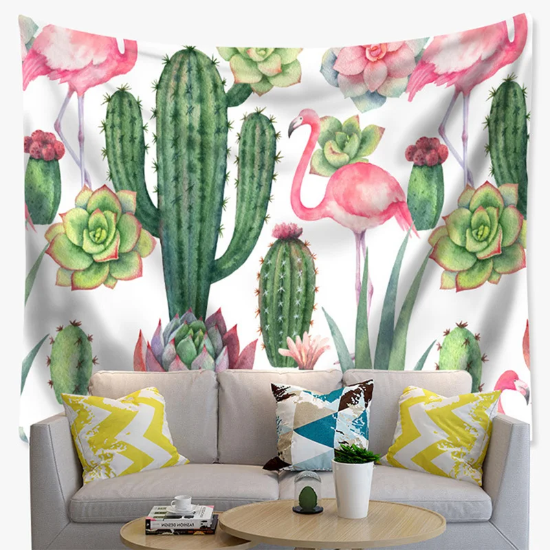 Гобелен в виде фламинго настенная ткань зеленые кактусы настенные украшения