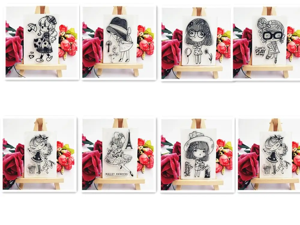 Прозрачный силиконовый штамп с милой девушкой/печать для скрапбукинга своими